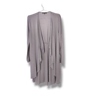 Retro-ology Womens Cardigan Sz Large Grey Long Open Front Asymmetrical Lightweig